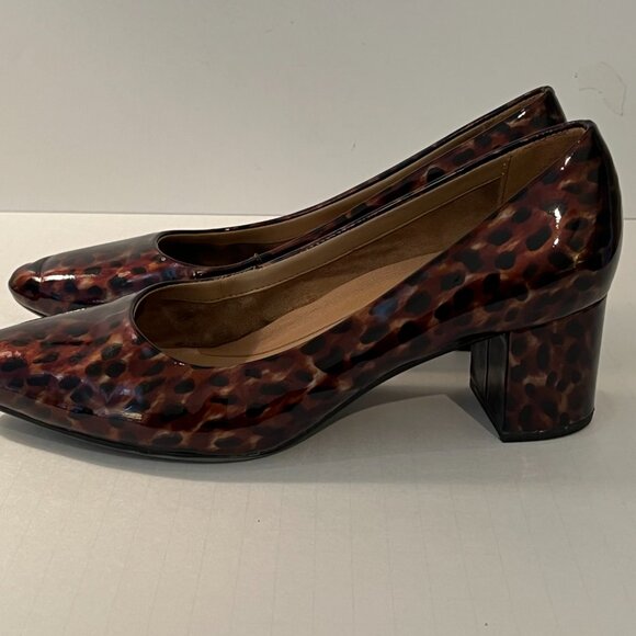 AEROSOLES "Silver Star" Patent Leather Animal Print Block Heel Pumps ~ Size 9.5M - Picture 4 of 11